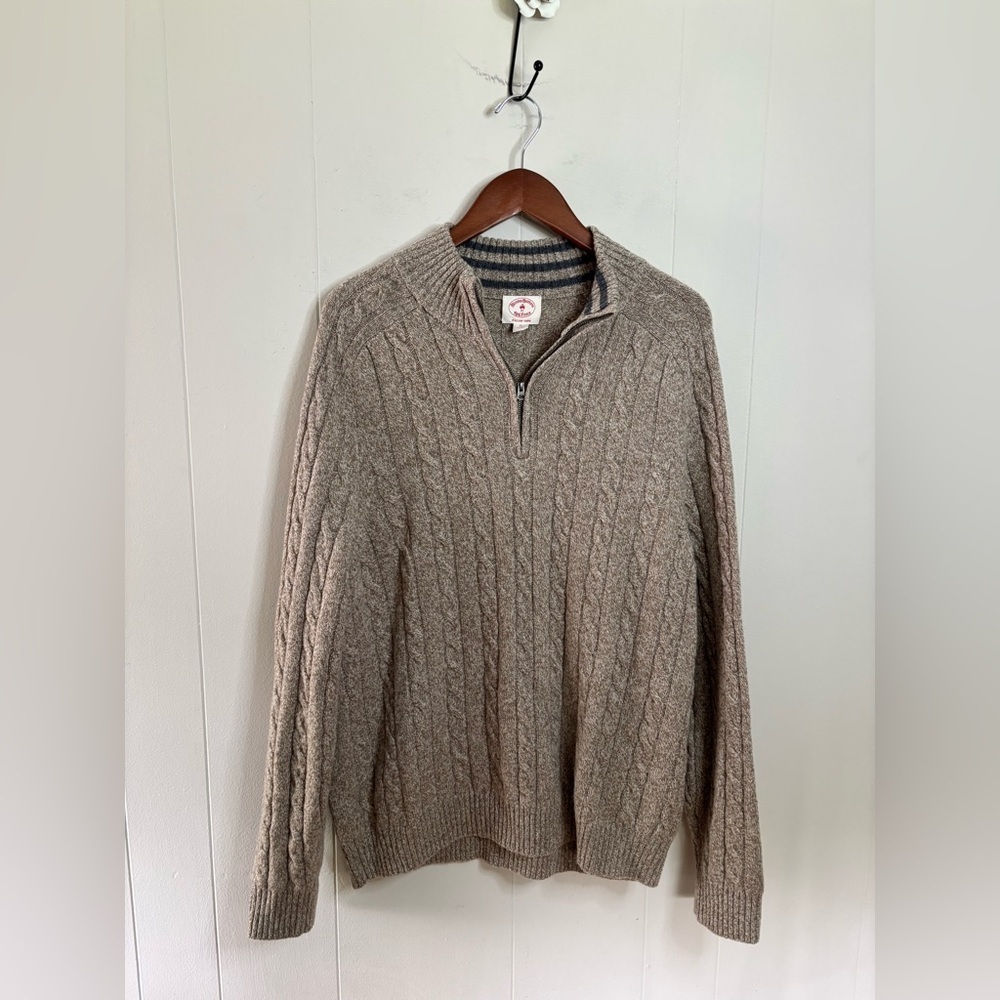 Brooks Brothers tan cable knit pullover 1/4 zip sweater size XL wool blend